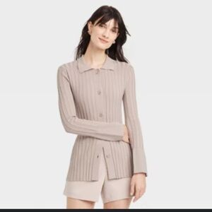 a new day Beige Ribbed Button-Up Jacket